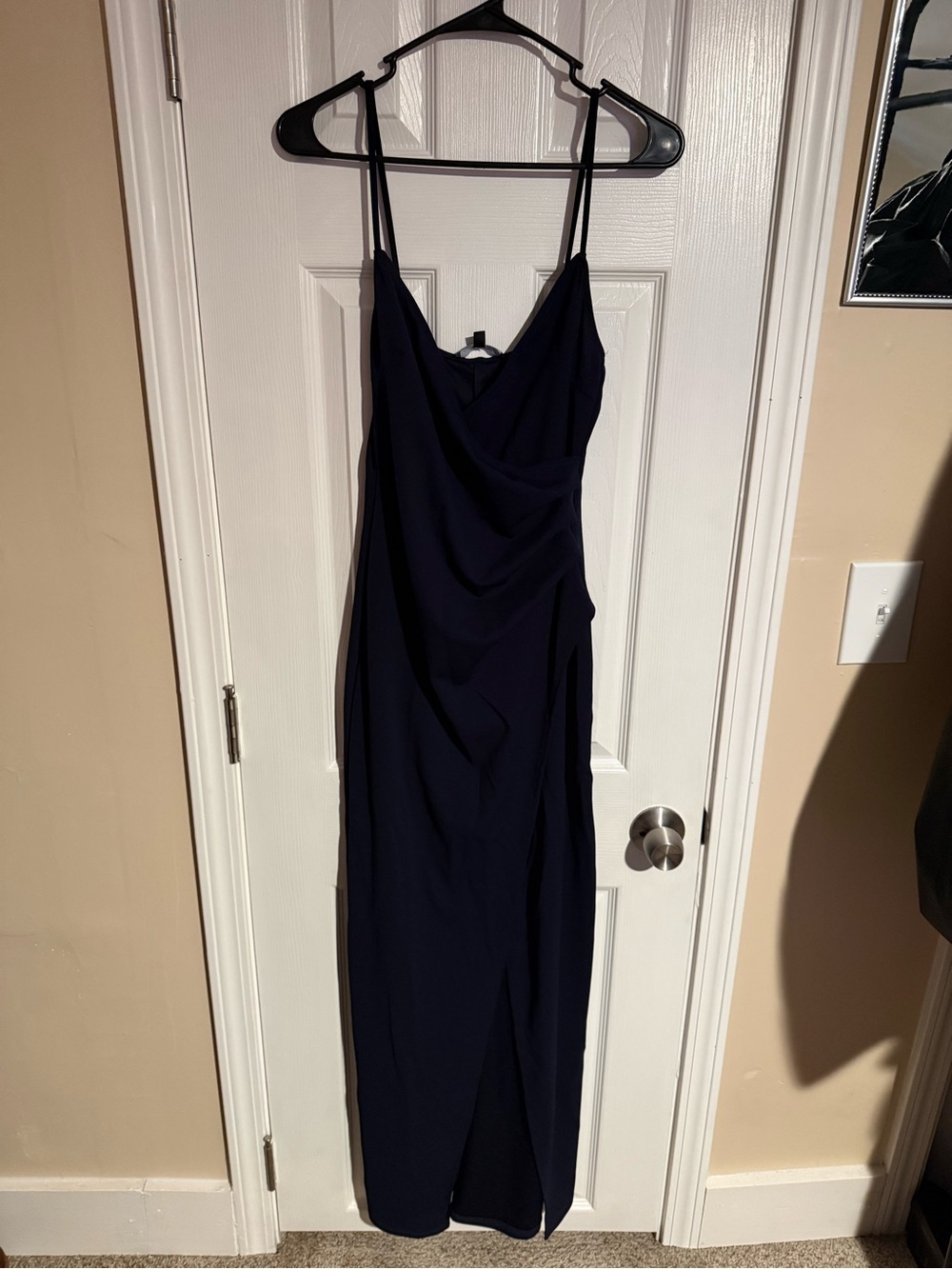 Lulus Elegant Navy Slip Maxi Dress with Cowl Neck